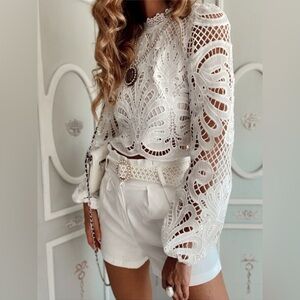 Lace Crochet Long Sleeve Blouse